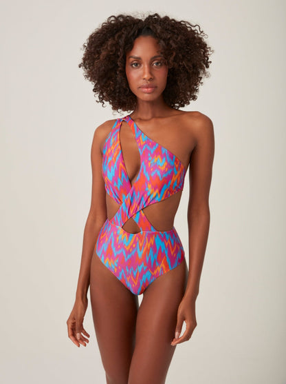 Trend Ripple bathers, multi-coloured, one shoulder onepiece swimsuit