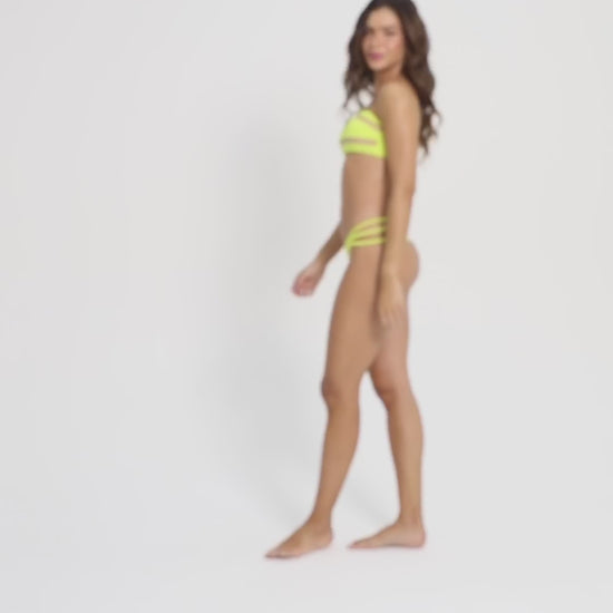 Trend Ripple_Hype Beachwear_ Lime Green Bandeau bikini top and string bikini bottom