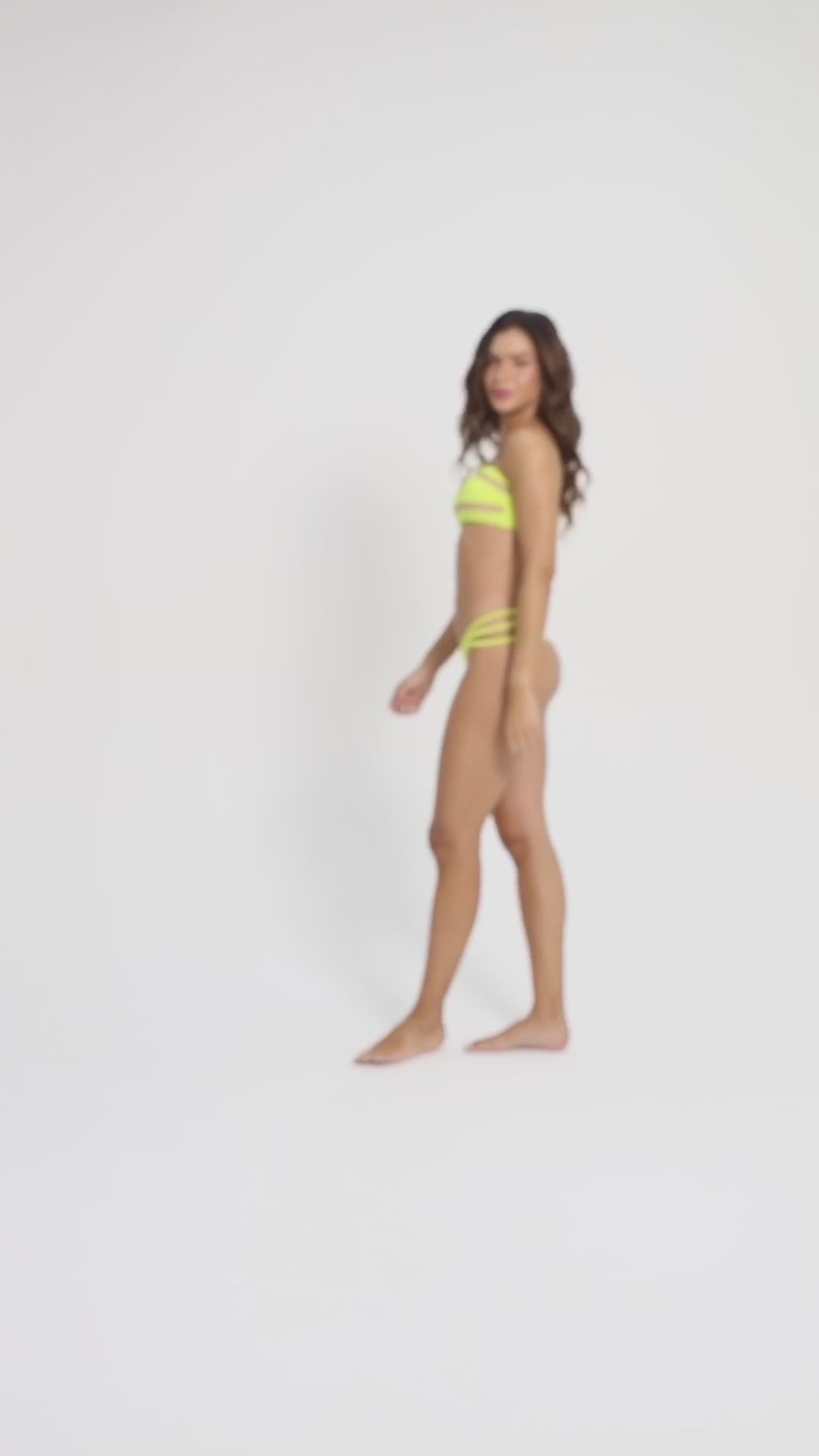 Trend Ripple_Hype Beachwear_ Lime Green Bandeau bikini top and string bikini bottom