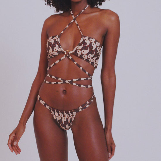 Trend Ripple and Hype Beachwear Brown Wrap Around Bikini top Yin Yang