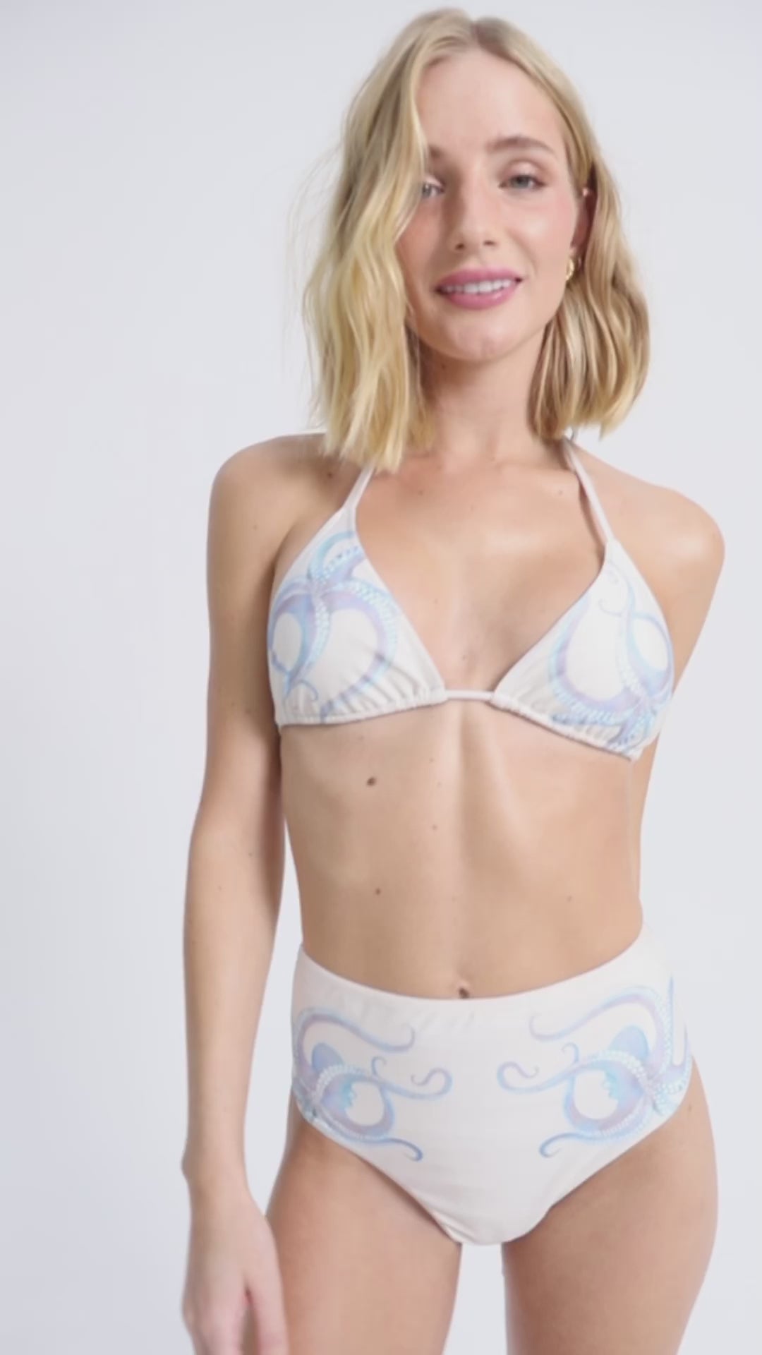 Trend Ripple_hype beachwear_ Halter neck bikini top and High waisted bikini bottom printed octopus