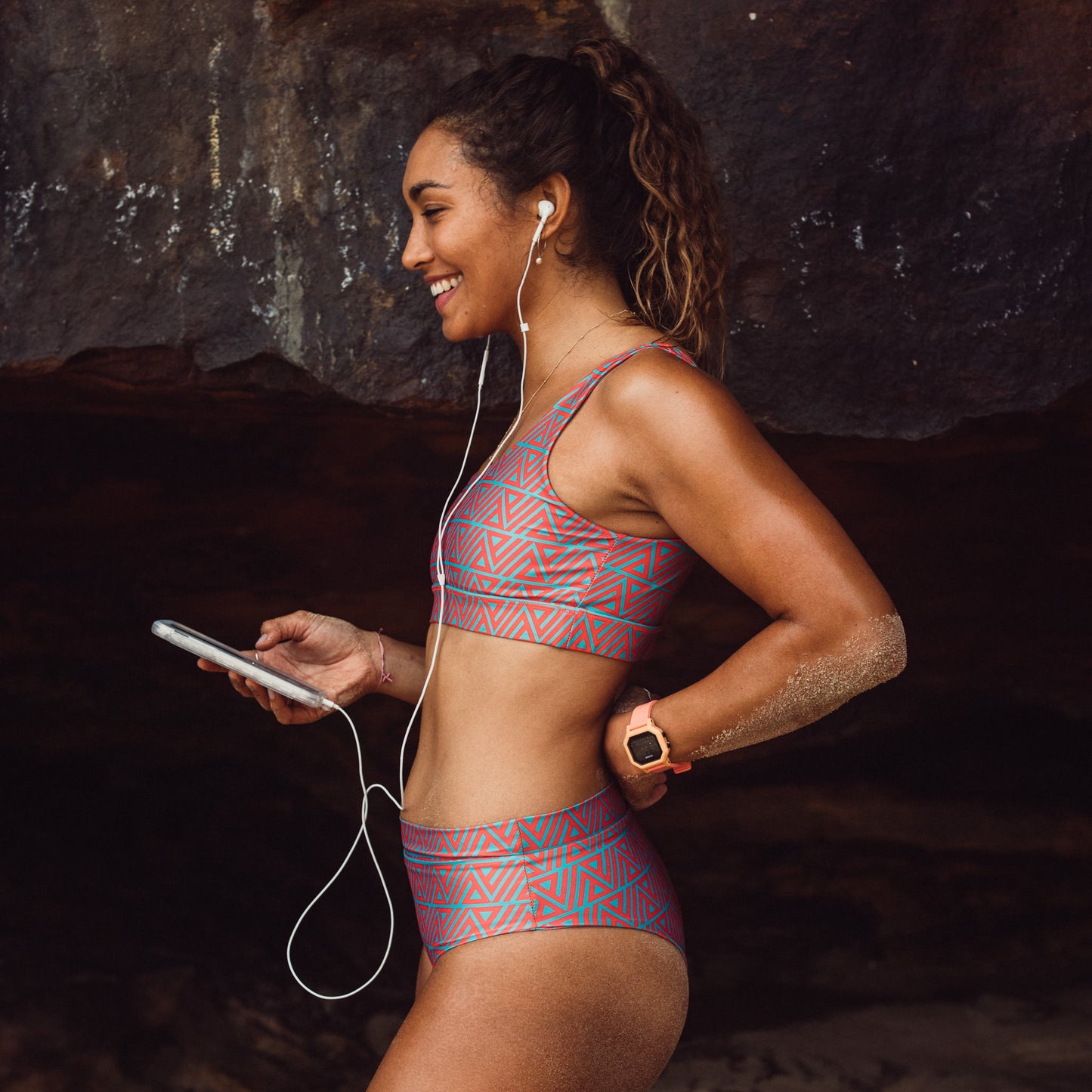 High Waisted Bikini Bottom Hot Coral